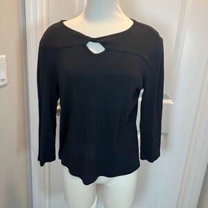 Rafaella Studio Black Keyhole Neck 3/4 Sleeve Knit Top Women's Size M